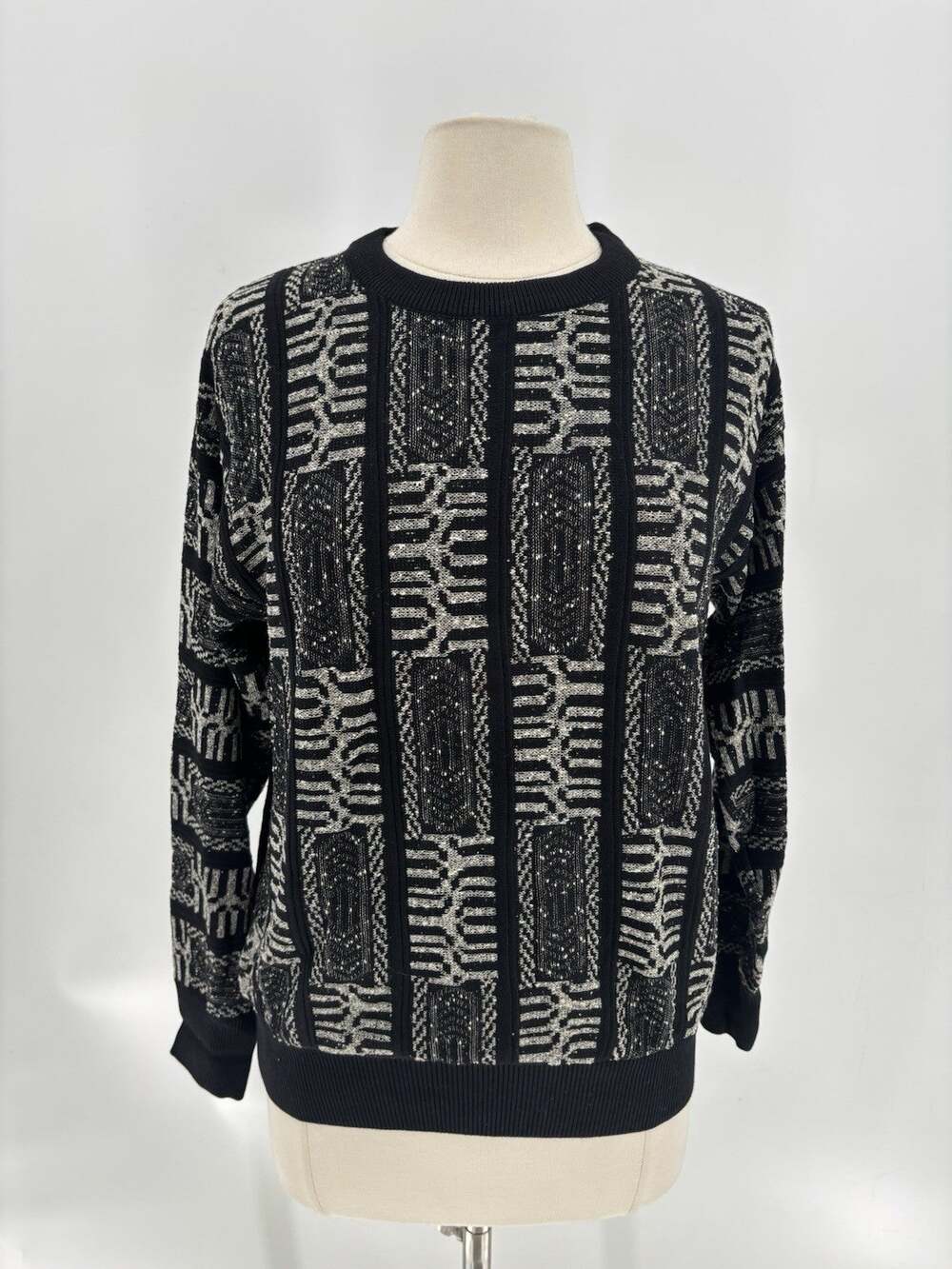 Vintage Marcello Italy Black White Striped Knit Sweater Cotton Modal Small